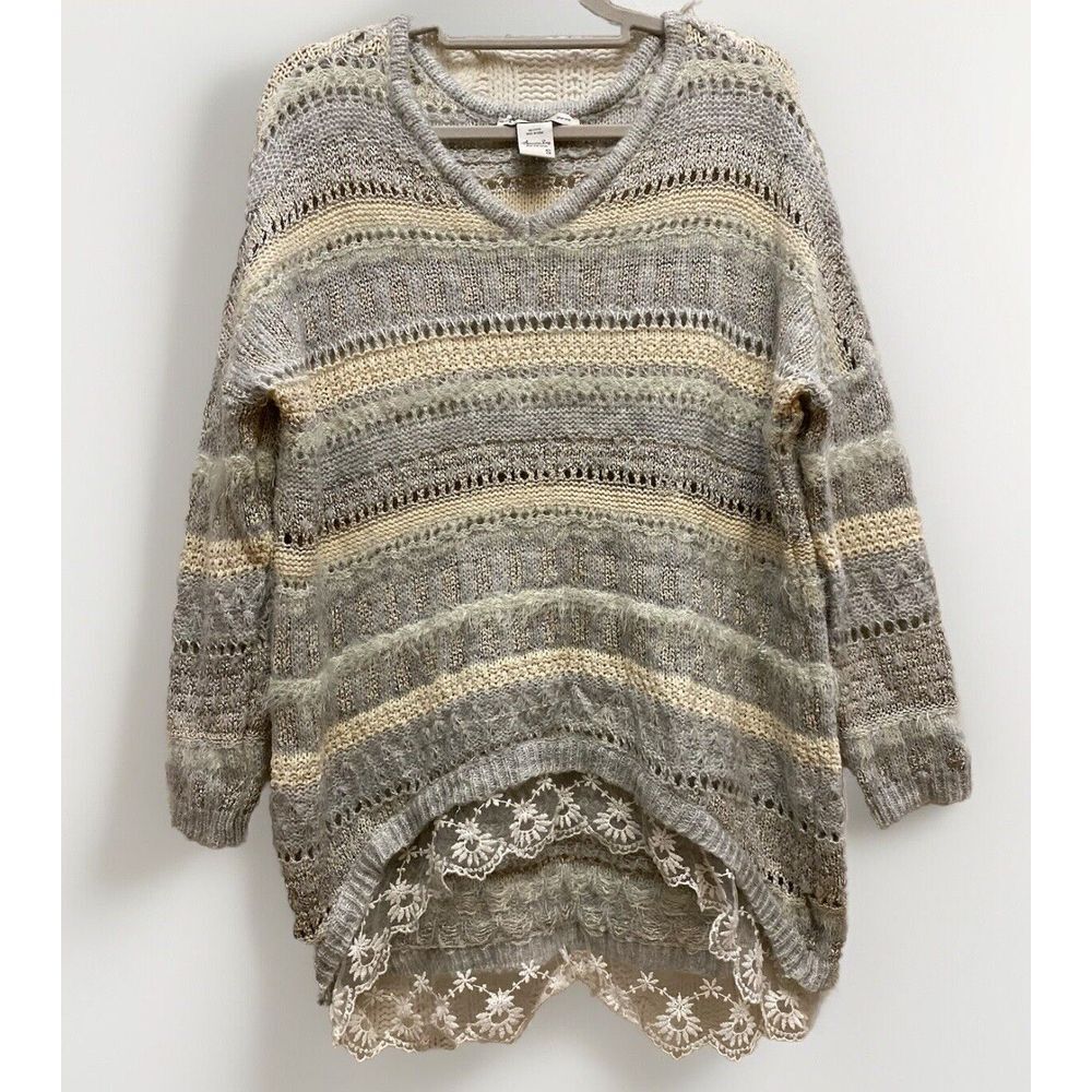 American Rag Womens Lace Hem Sweater Hi-lo Tunic Knit‎ Top, S Coquette Soft